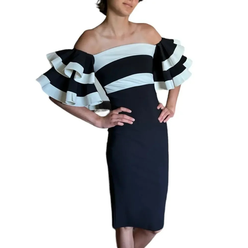 Chiara Boni La Petite Robe Off-The-Shoulder Ruffle-Sleeve Midi Dress US Size 2 - Picture 2 of 7